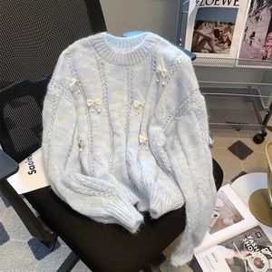 Baby Blue Bow tie sweater Small